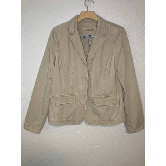 Eddie Bauer Women’s Safari Utility Jacket Blazer Size 10 Khaki 2 Button Cotton - Picture 1 of 9